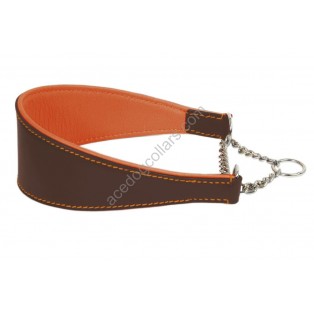 Ace Padded Half Check, Training, Martingale Genuine Leather Dog Collar :: BROWN with ORANGE LINING ::
